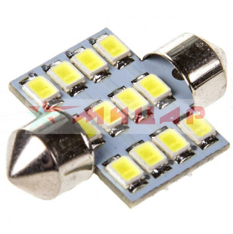 Автолампа светодиодная 12В Т11 12SMD белая SkyWay /S08201156/
