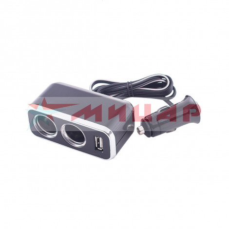 Прикуриватель 2 гнезда + USB 12V, предохранитель 10А, S02301016