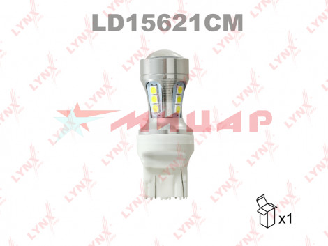 Автолампа светодиодная 12В А 12-21-5 T20 W3*16q 18SMD 7000K 2-х конт б/цок CANbus  LYNXauto LD15621C