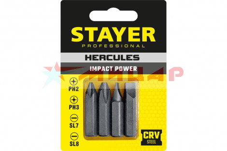 Бита для отвертки ударной н-р 4шт 36мм Stayer Hercules /25667_S4_z01/