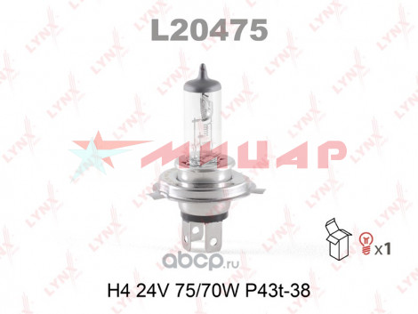 Автолампа H4 24В 75/70W P43t-38 LYNXauto L20475 Автолампа H4 24В 75/70W P43t-38 LYNXauto L20475